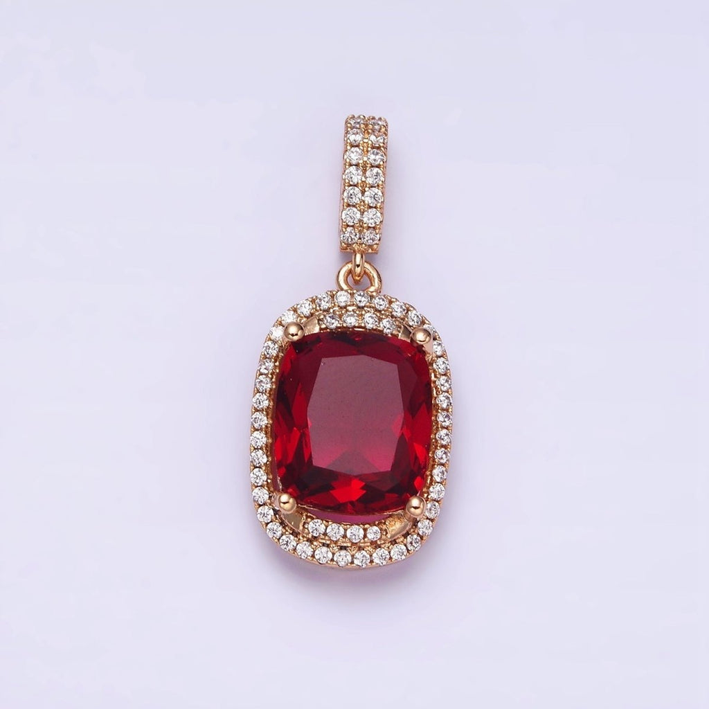 18K Gold plated Red, Purple, Pink, Peach CZ Micro Paved Lined Pendant | AA515 - AA518 - DLUXCA