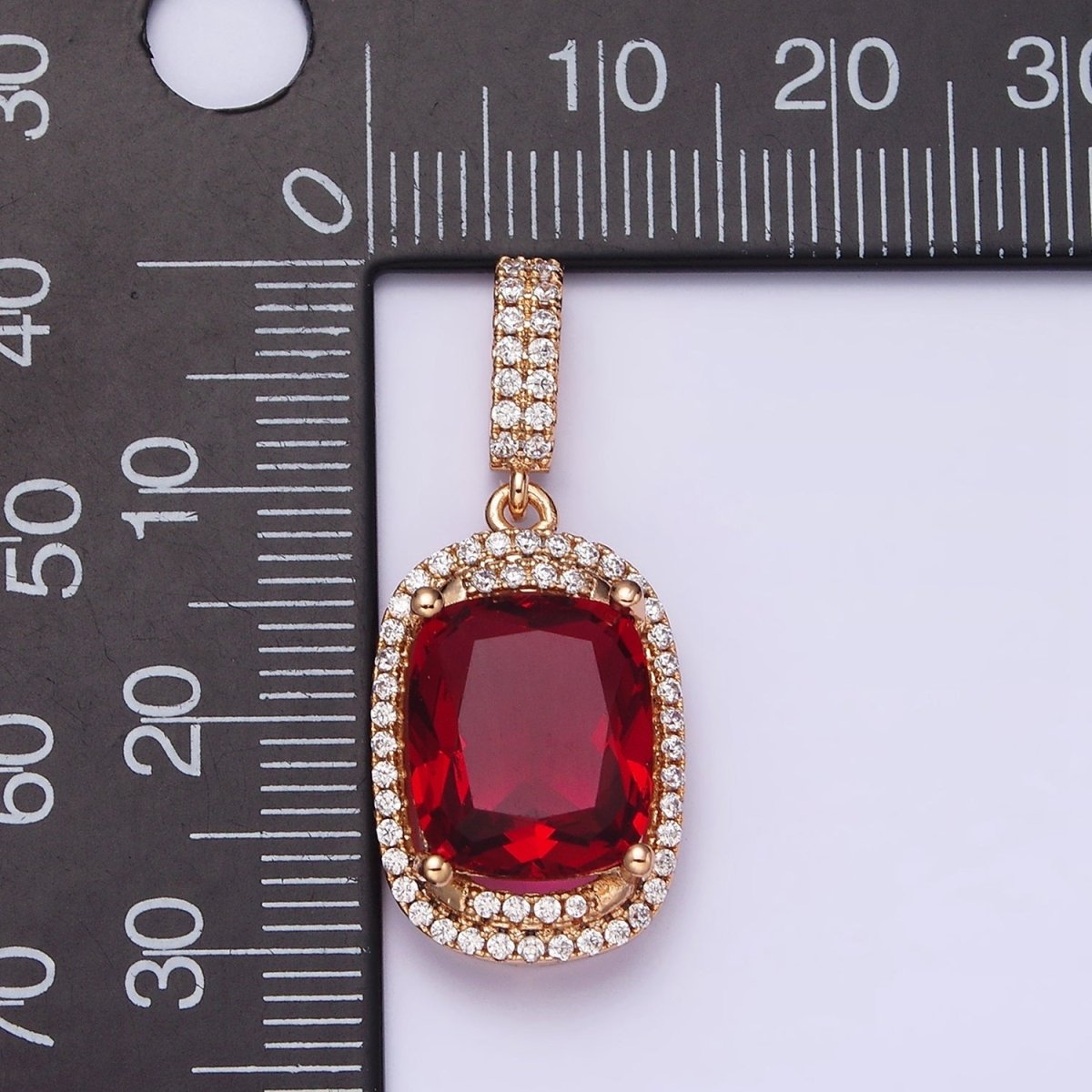 18K Gold plated Red, Purple, Pink, Peach CZ Micro Paved Lined Pendant | AA515 - AA518 - DLUXCA