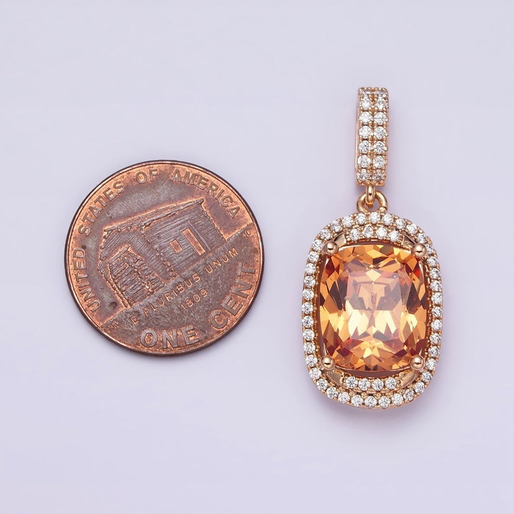 18K Gold plated Red, Purple, Pink, Peach CZ Micro Paved Lined Pendant | AA515 - AA518 - DLUXCA
