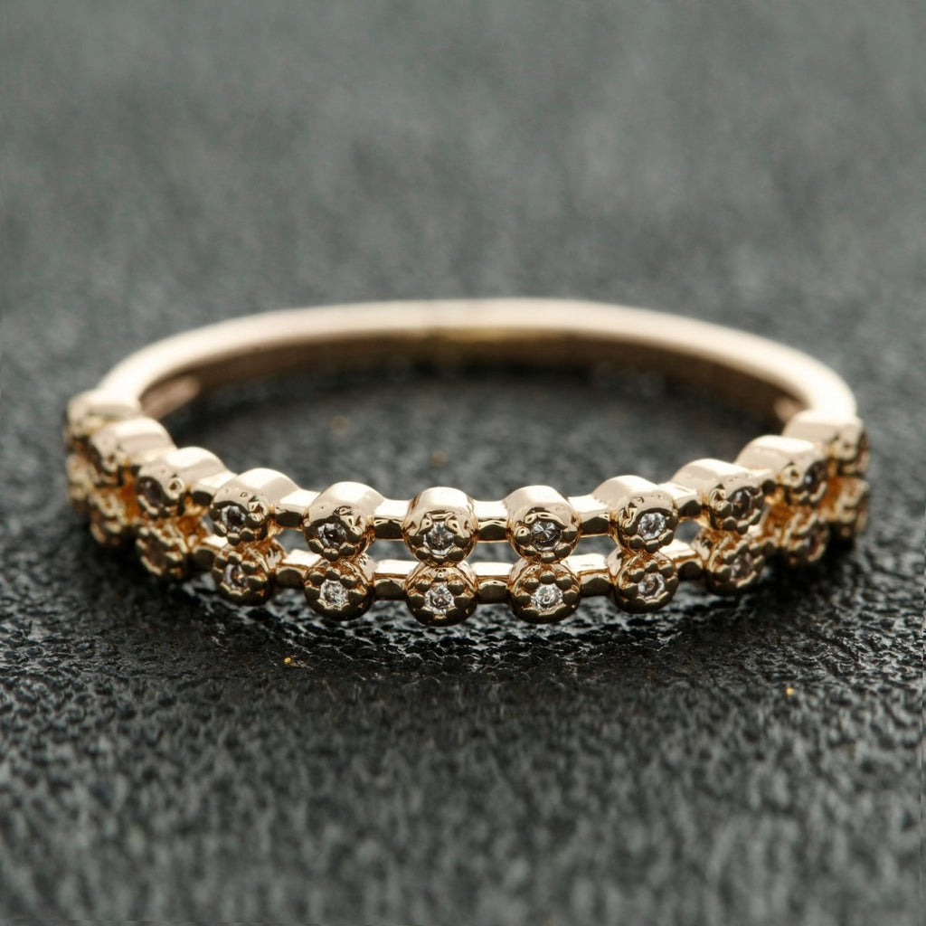 18k gold plated Ring Micro Pave Cz Cubic Zirconia Gold Band Minimalist Jewelry Stackable U-010~U-013 - DLUXCA