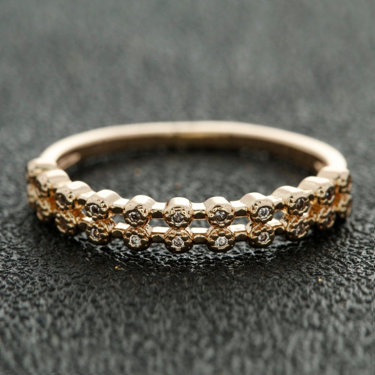 18k gold plated Ring Micro Pave Cz Cubic Zirconia Gold Band Minimalist Jewelry Stackable U-010~U-013 - DLUXCA