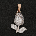 18K Gold plated Rose Flower Pendant Iced Micro Pave CZ Flower Necklace Pendant for Statement Jewelry Making N-1421 - DLUXCA