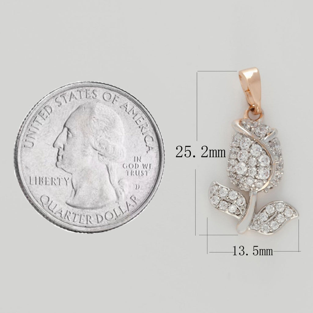 18K Gold plated Rose Flower Pendant Iced Micro Pave CZ Flower Necklace Pendant for Statement Jewelry Making N-1421 - DLUXCA