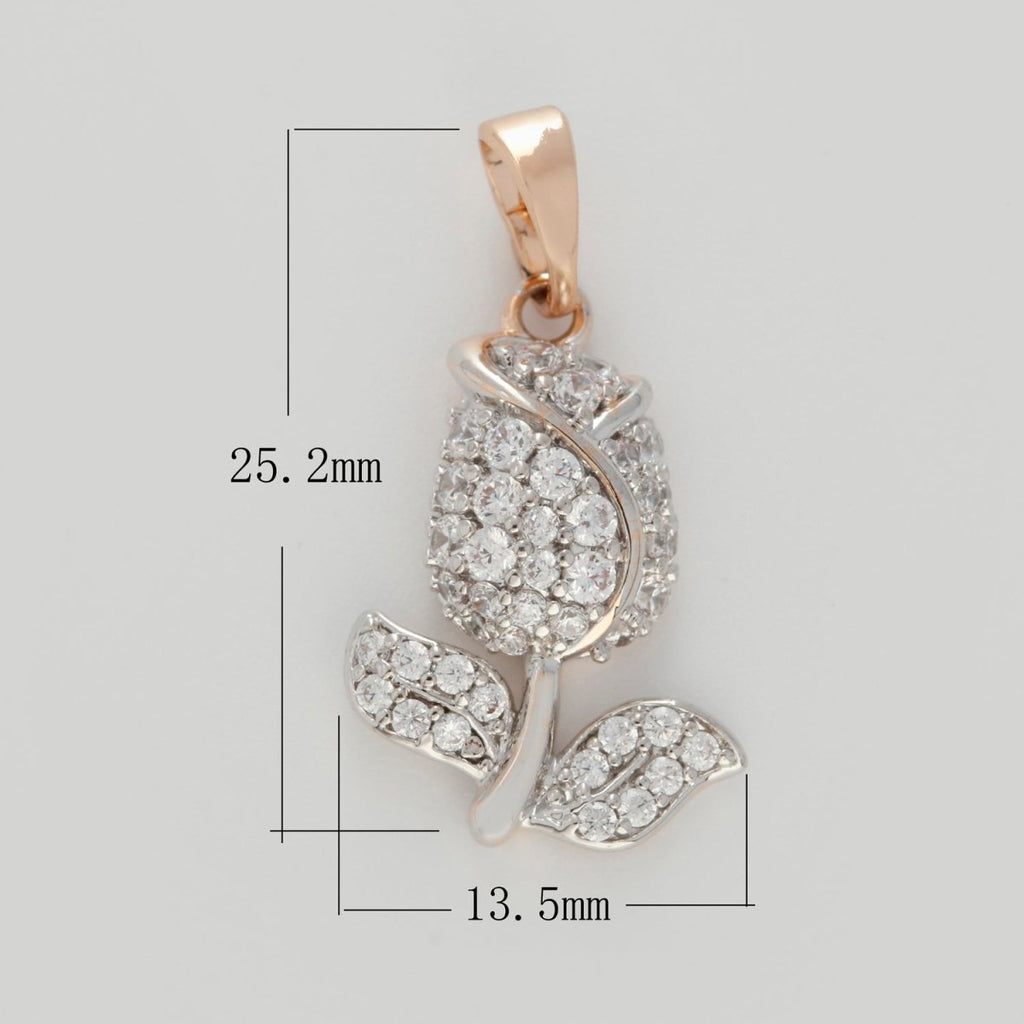 18K Gold plated Rose Flower Pendant Iced Micro Pave CZ Flower Necklace Pendant for Statement Jewelry Making N-1421 - DLUXCA