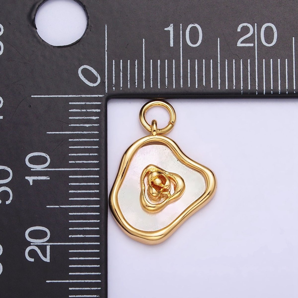 18K Gold plated Rose Flower Shell Pearl Abstract Charm | AC1442 - DLUXCA
