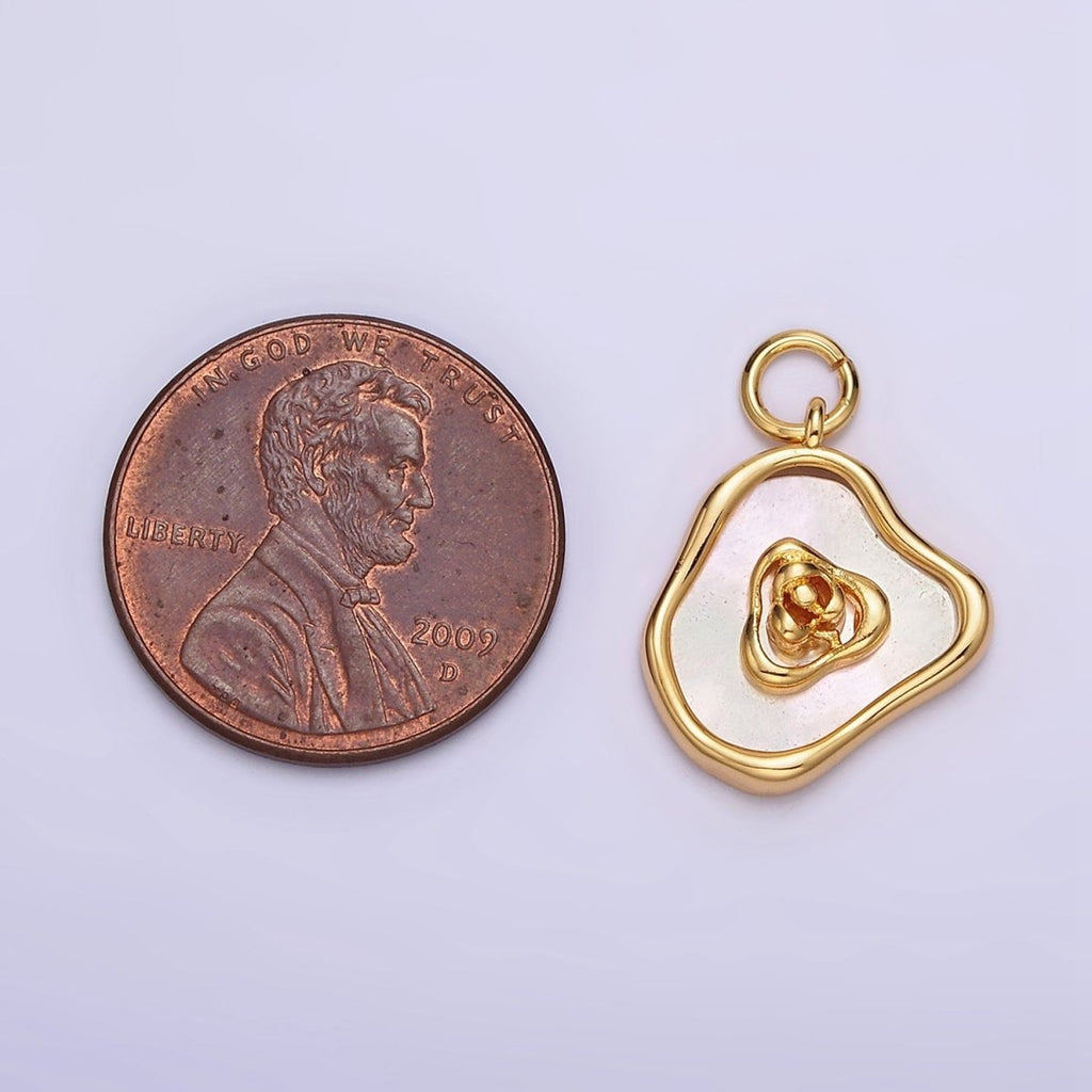 18K Gold plated Rose Flower Shell Pearl Abstract Charm | AC1442 - DLUXCA