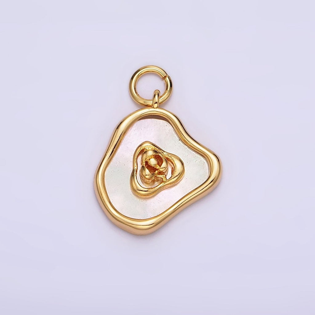 18K Gold plated Rose Flower Shell Pearl Abstract Charm | AC1442 - DLUXCA