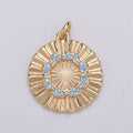 18k Gold plated Round Circle CZ Pave Cubic Zirconia Disc Charm Coin Medallion 15mm with Blue Pink Cz Stone D-875 - DLUXCA