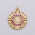 18k Gold plated Round Circle CZ Pave Cubic Zirconia Disc Charm Coin Medallion 15mm with Blue Pink Cz Stone D-876 - DLUXCA
