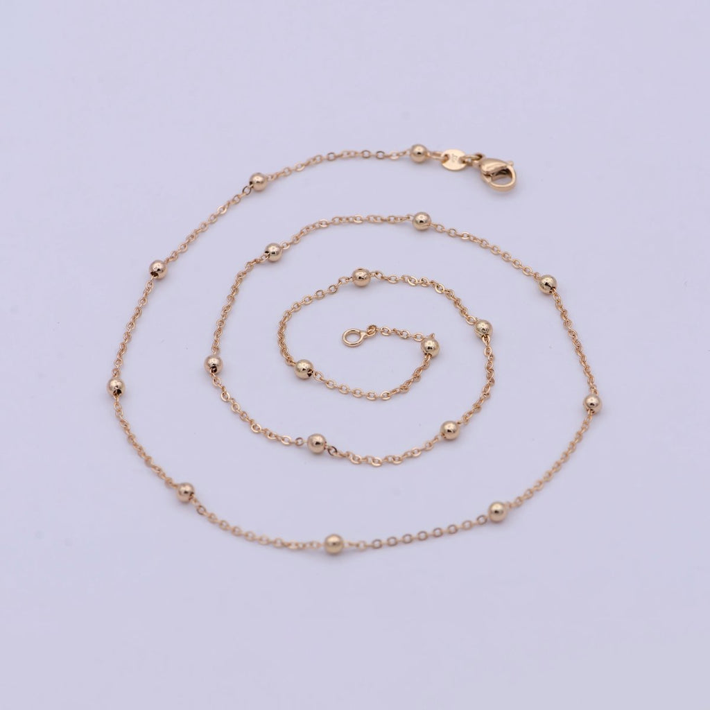 18k Gold plated Satellite Cable Chain Necklace Gold , Satellite Ball Chain Necklaces Ready To Wear 20 Inch | WA - 764 Clearance Pricing - DLUXCA