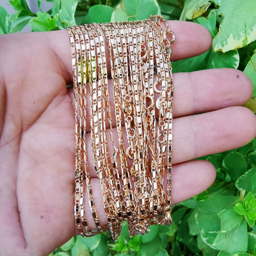 18K Gold plated Scroll Chain Necklace, 17.6 Inch Finished Pink Gold Necklace, Dainty 1.6mm Designed Necklace w/ Spring Ring | CN-797 Clearance Pricing - DLUXCA