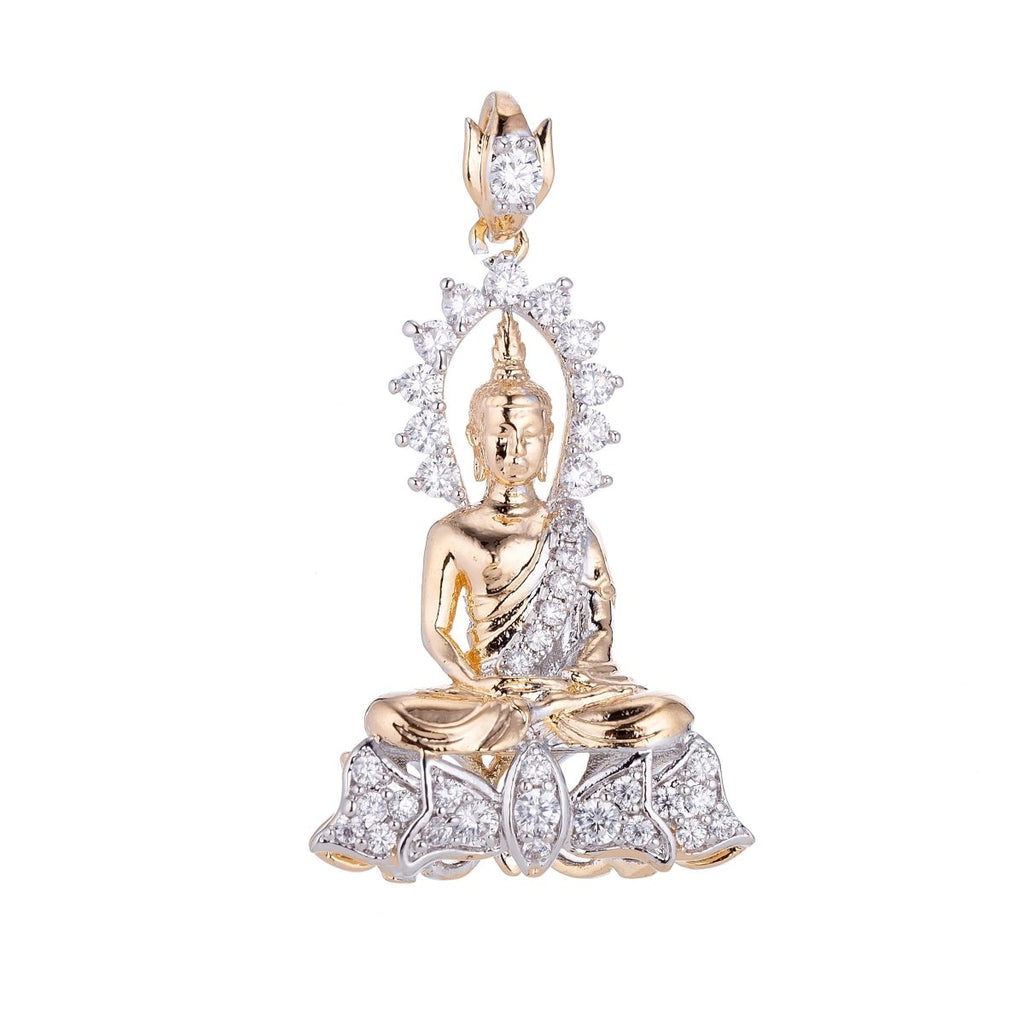 18k Gold plated Spiritual Dual Tone Two Color Buddha Buddhism Cubic Zirconia Necklace Pendant Bead Bails Findings for Jewelry Making H-625 - DLUXCA