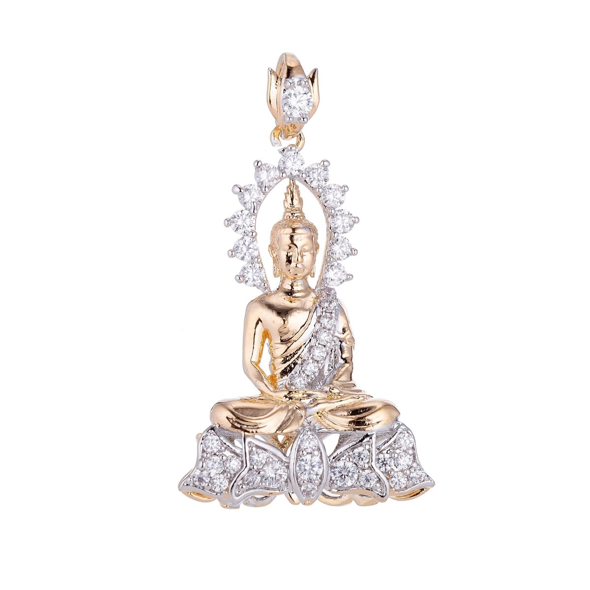18k Gold plated Spiritual Dual Tone Two Color Buddha Buddhism Cubic Zirconia Necklace Pendant Bead Bails Findings for Jewelry Making H-625 - DLUXCA