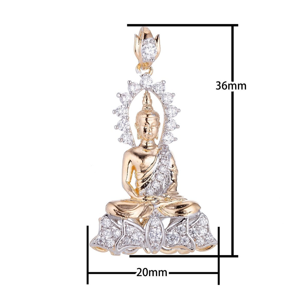 18k Gold plated Spiritual Dual Tone Two Color Buddha Buddhism Cubic Zirconia Necklace Pendant Bead Bails Findings for Jewelry Making H-625 - DLUXCA