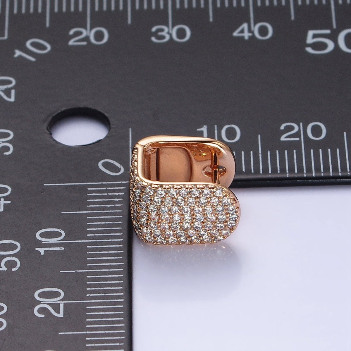 18k Gold plated Square Huggie Hoop Earring with Micro Pave CZ Stone AB792 - DLUXCA