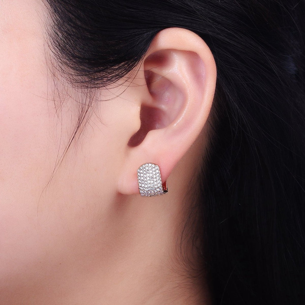 18k Gold plated Square Huggie Hoop Earring with Micro Pave CZ Stone AB792 - DLUXCA