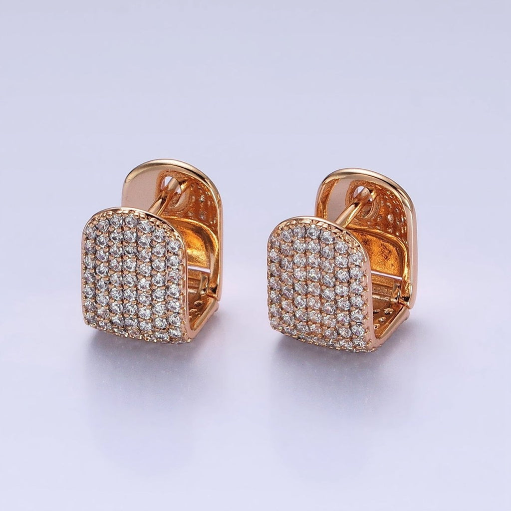 18k Gold plated Square Huggie Hoop Earring with Micro Pave CZ Stone AB792 - DLUXCA