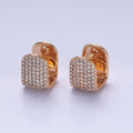 18k Gold plated Square Huggie Hoop Earring with Micro Pave CZ Stone AB792 - DLUXCA