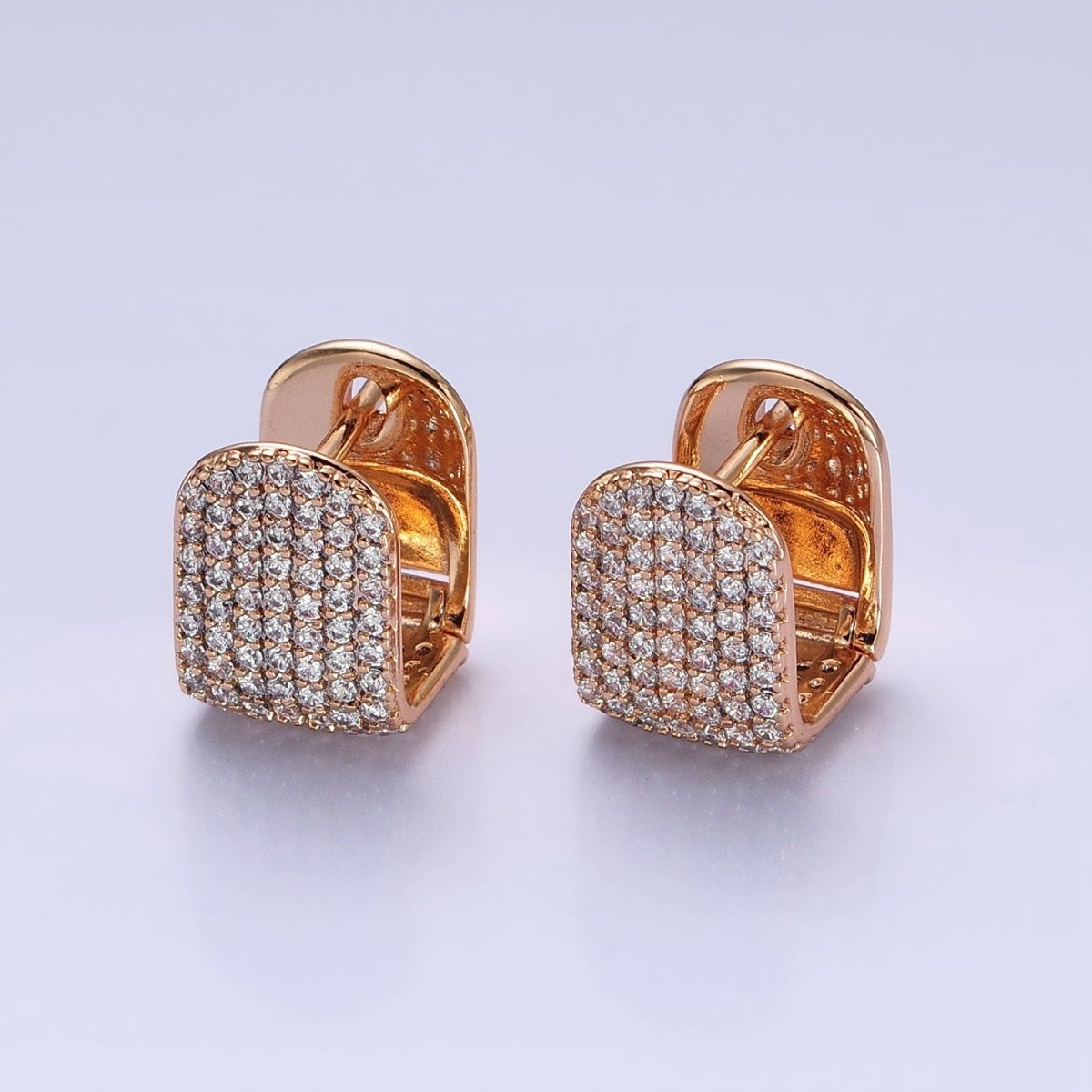 18k Gold plated Square Huggie Hoop Earring with Micro Pave CZ Stone AB792 - DLUXCA