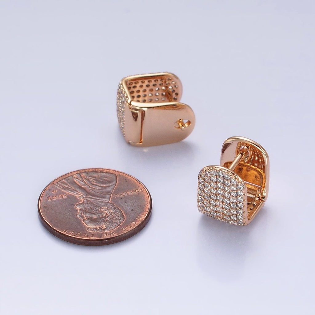 18k Gold plated Square Huggie Hoop Earring with Micro Pave CZ Stone AB792 - DLUXCA