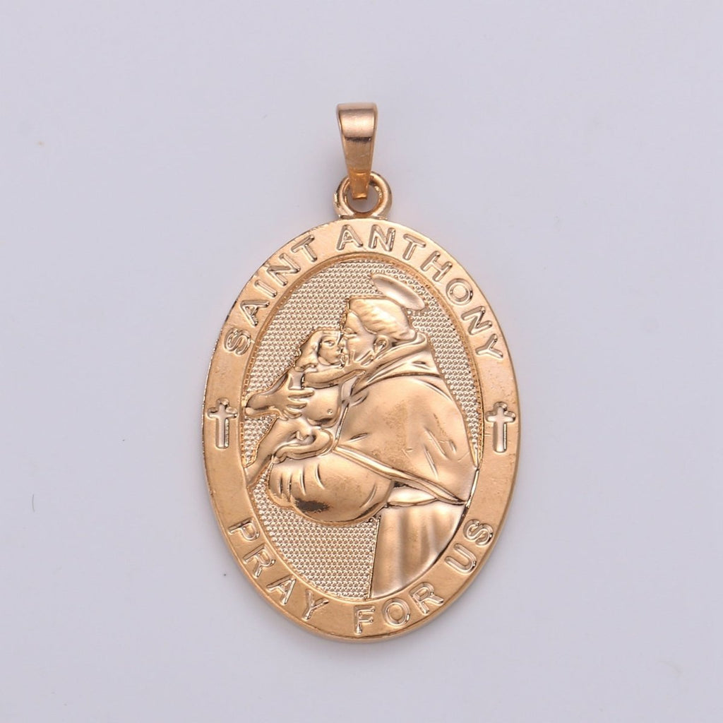 18k Gold plated St Anthony Pendant Medal - Patron of Lost Things - Religious Jewelry Novena Prayer Rosary Supply J-115 - DLUXCA