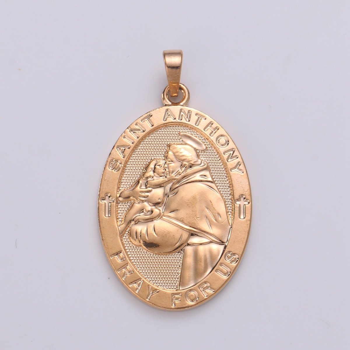 18k Gold plated St Anthony Pendant Medal - Patron of Lost Things - Religious Jewelry Novena Prayer Rosary Supply J-115 - DLUXCA