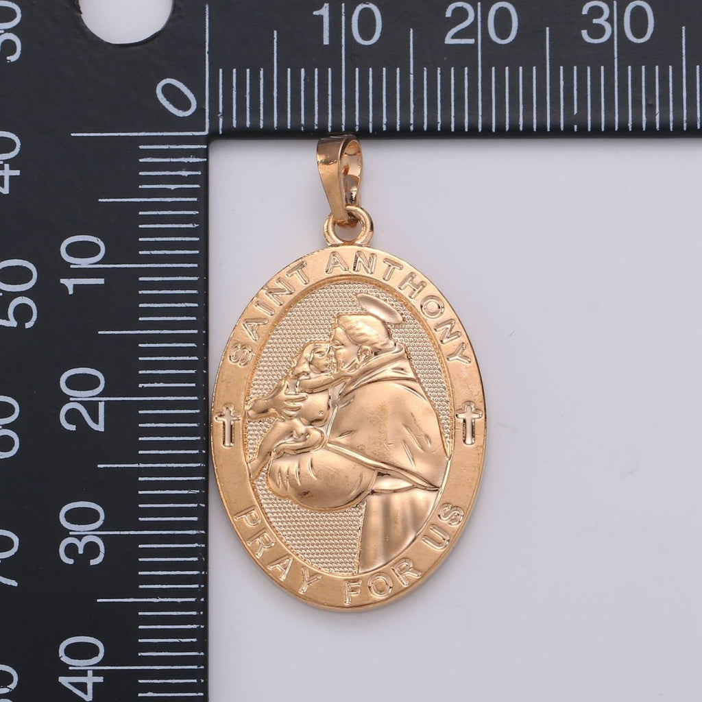 18k Gold plated St Anthony Pendant Medal - Patron of Lost Things - Religious Jewelry Novena Prayer Rosary Supply J-115 - DLUXCA