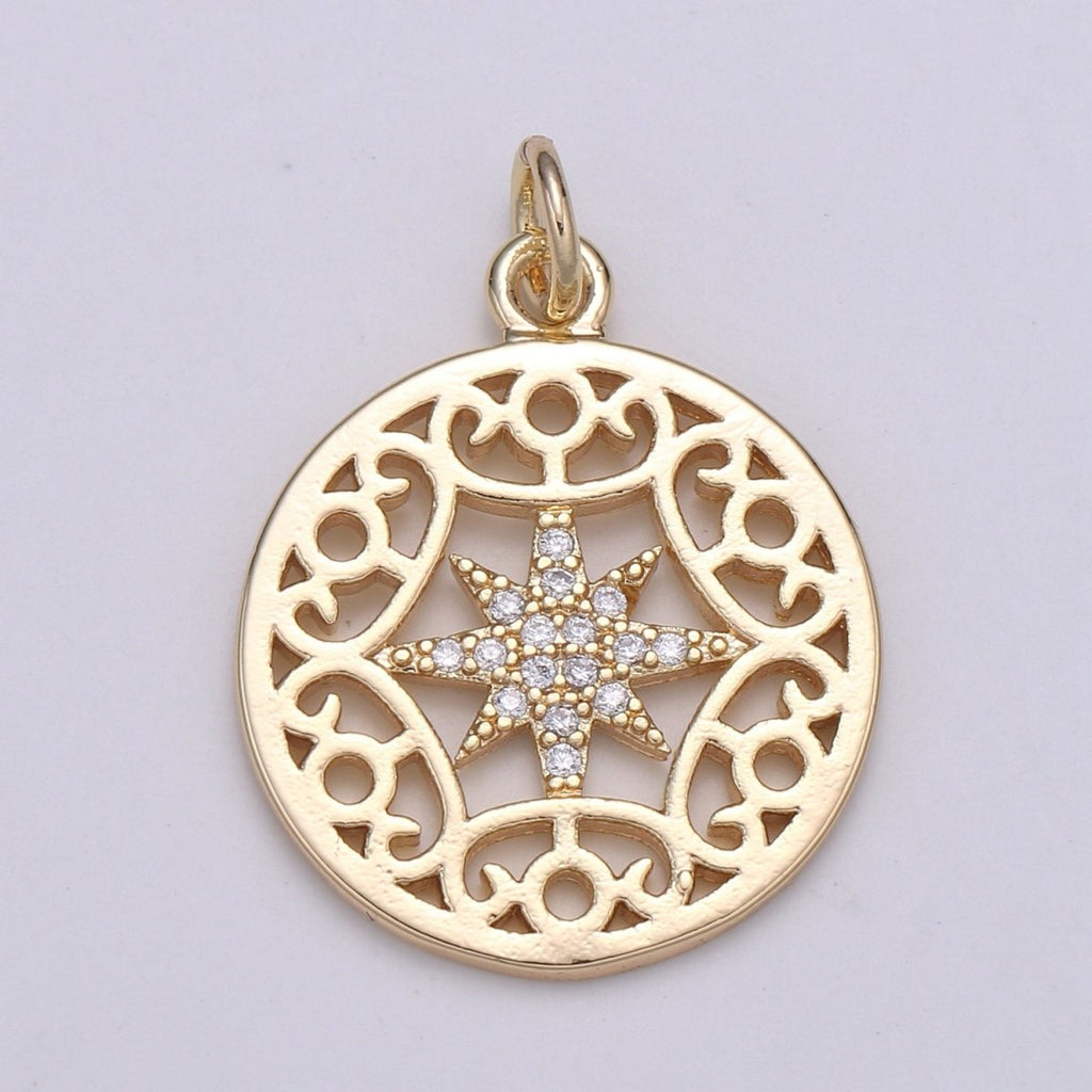 18K Gold plated Star Circle Charm E-094 - DLUXCA