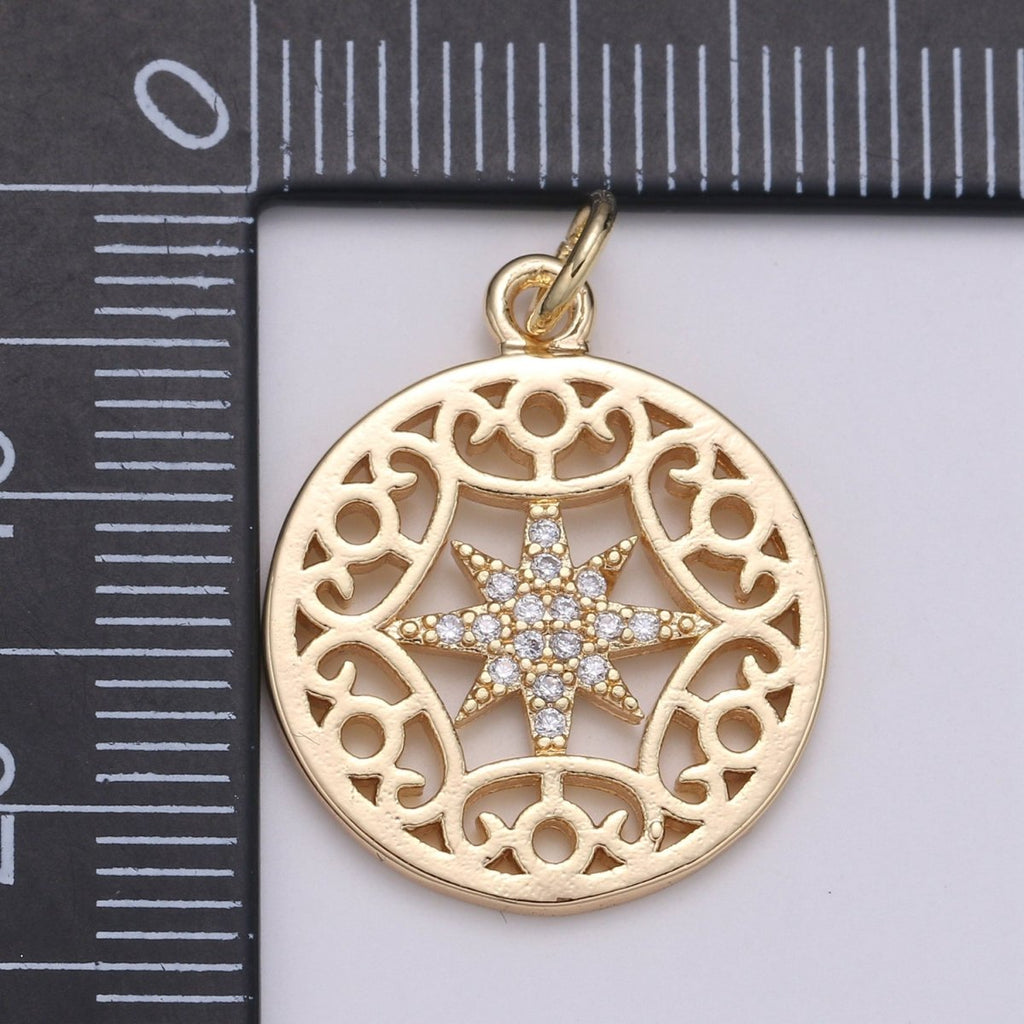 18K Gold plated Star Circle Charm E-094 - DLUXCA