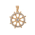18K Gold plated Steering Wheel, Sailor Charm Pendant w/ Bails Boat Yacht Travel Boat Ocean Cubic Zirconia Necklace for Jewelry Making H-804 - DLUXCA