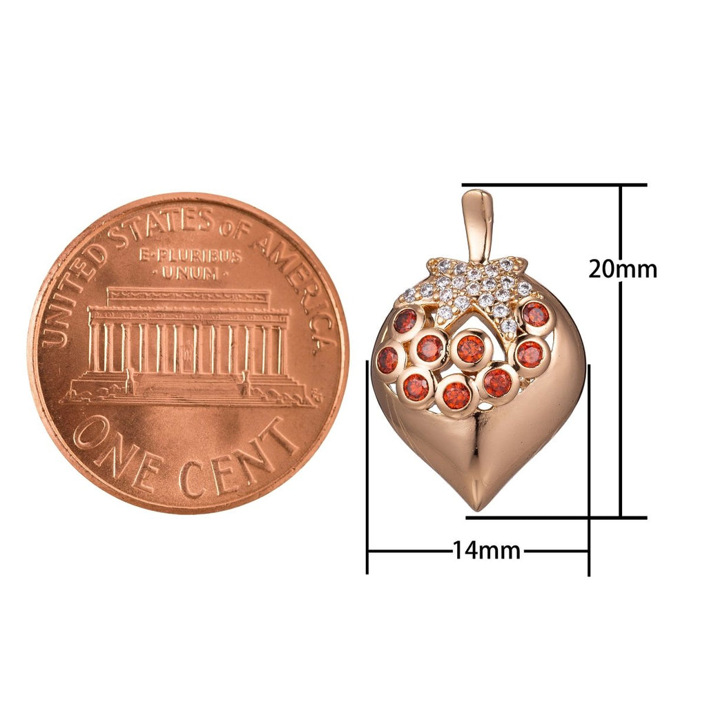 18K Gold plated Strawberry Charm Red Strawberry Pendant for Layer Necklace Finding Jewelry Making Supply H-850 - DLUXCA