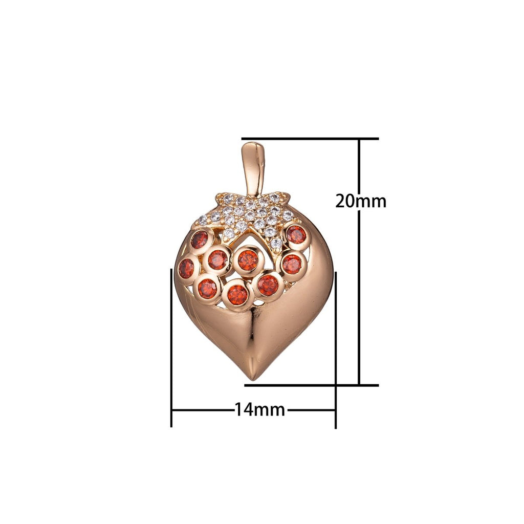 18K Gold plated Strawberry Charm Red Strawberry Pendant for Layer Necklace Finding Jewelry Making Supply H-850 - DLUXCA