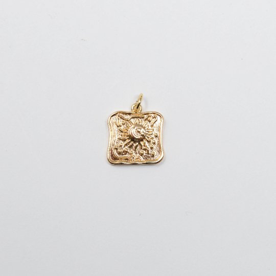 18K Gold plated Sun Charm - Bohemian Pendant - Dainty Celestial Pendant Small Square Tag Charm for Necklace Bracelet, E-117 - DLUXCA