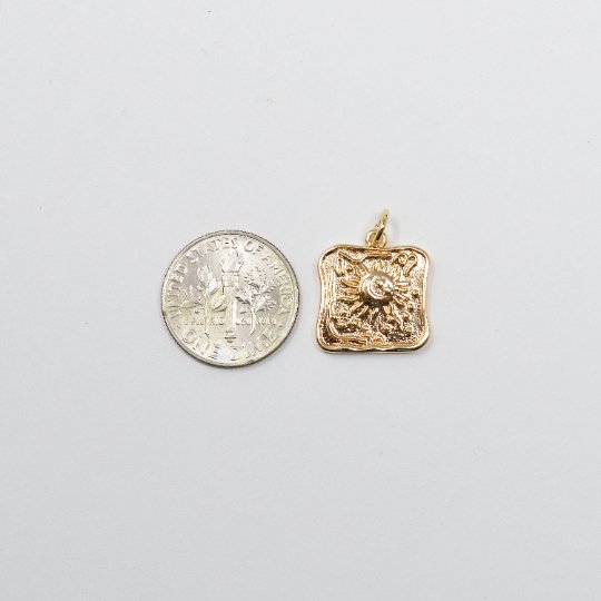 18K Gold plated Sun Charm - Bohemian Pendant - Dainty Celestial Pendant Small Square Tag Charm for Necklace Bracelet, E-117 - DLUXCA