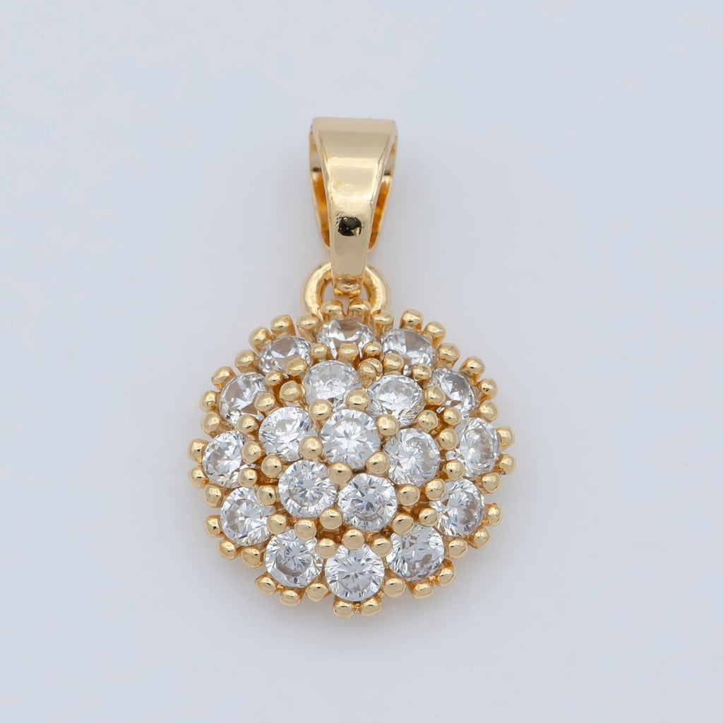 18K Gold plated Sun CZ paved Charm, Bright Cubic Micro paved Pendant Celestial Jewelry Craft Supply, Sunshine, Sunburst, Nature Lover Gift I-090 - DLUXCA