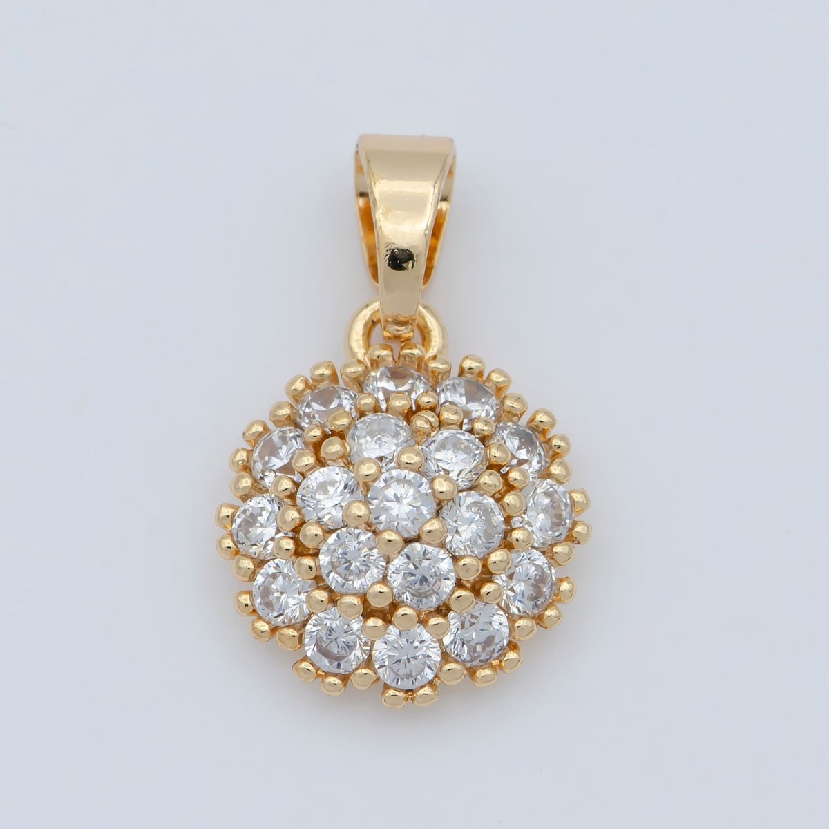 18K Gold plated Sun CZ paved Charm, Bright Cubic Micro paved Pendant Celestial Jewelry Craft Supply, Sunshine, Sunburst, Nature Lover Gift I-090 - DLUXCA