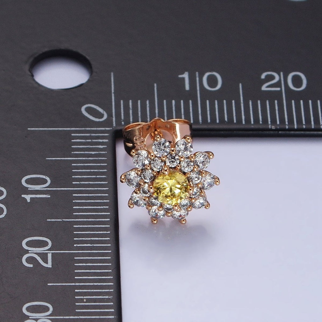 18k Gold plated Sun flower Stud Earring with Yellow CZ Stone AB798 - DLUXCA
