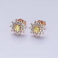 18k Gold plated Sun flower Stud Earring with Yellow CZ Stone AB798 - DLUXCA