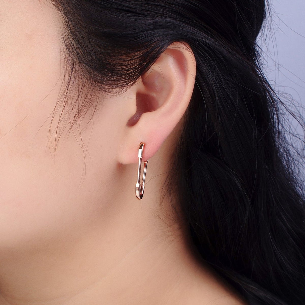18k Gold plated Thin Oblong Hoop Earring Oval Lever Back Earring Minimalist Jewelry AB1069 - DLUXCA