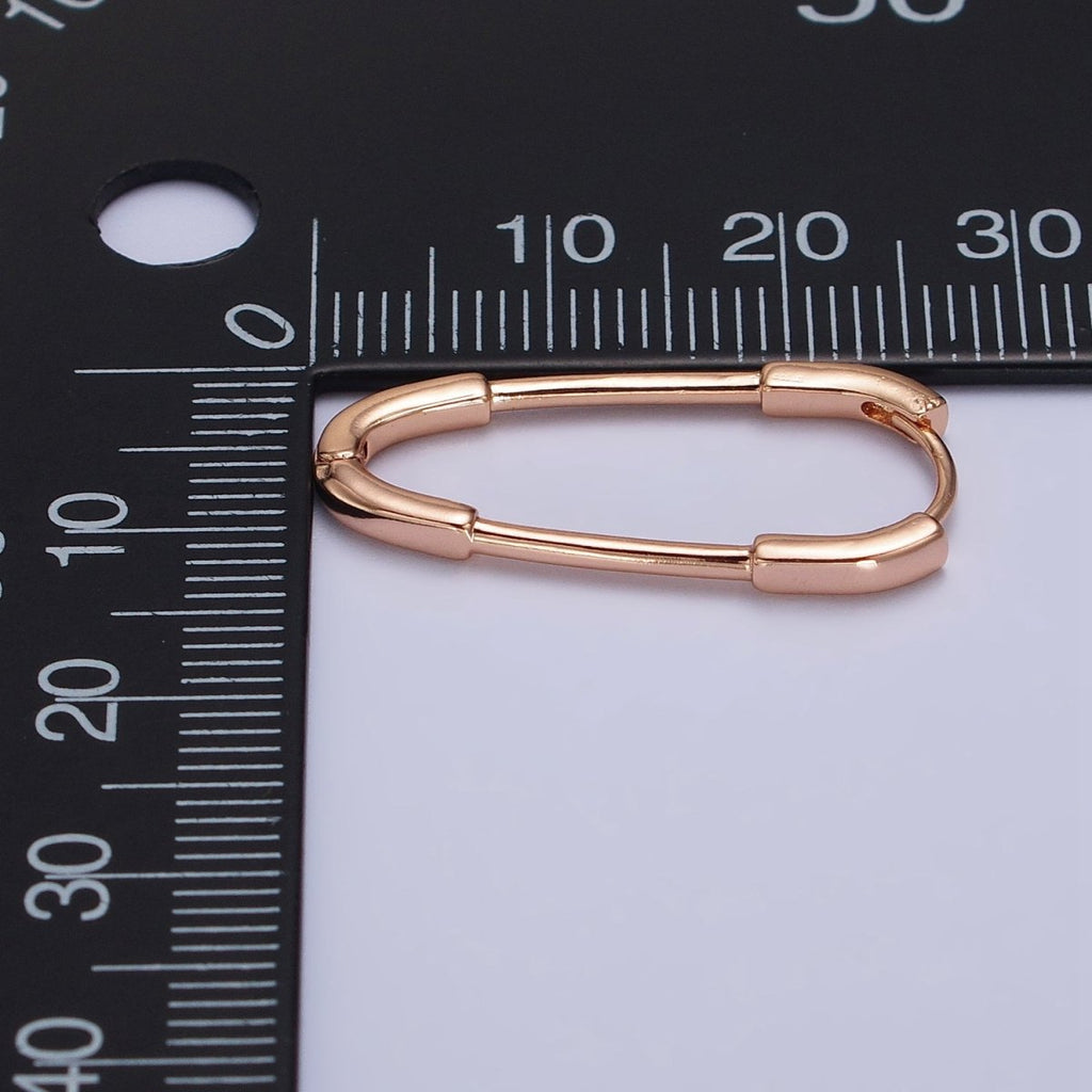 18k Gold plated Thin Oblong Hoop Earring Oval Lever Back Earring Minimalist Jewelry AB1069 - DLUXCA