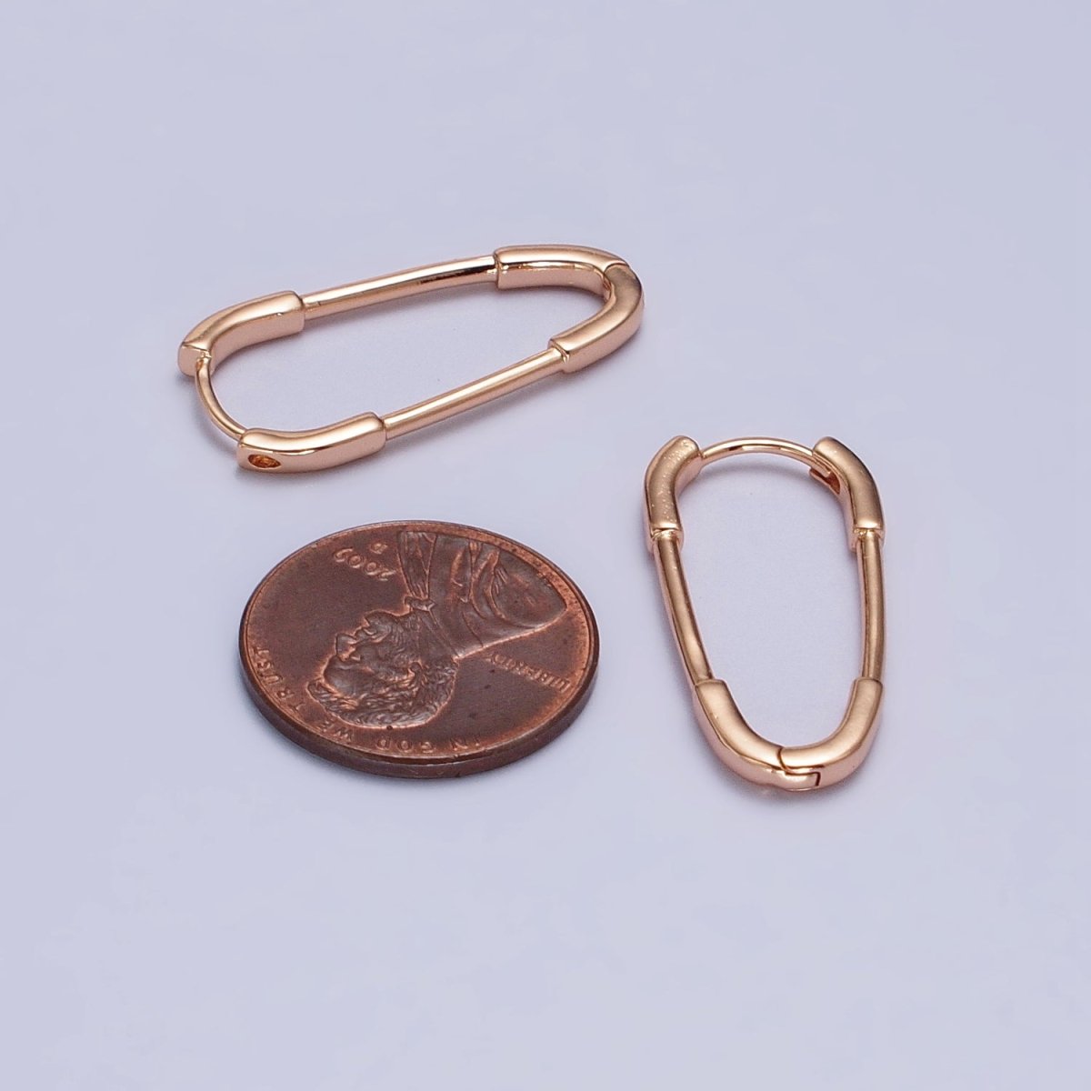 18k Gold plated Thin Oblong Hoop Earring Oval Lever Back Earring Minimalist Jewelry AB1069 - DLUXCA