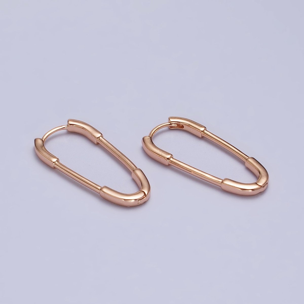 18k Gold plated Thin Oblong Hoop Earring Oval Lever Back Earring Minimalist Jewelry AB1069 - DLUXCA