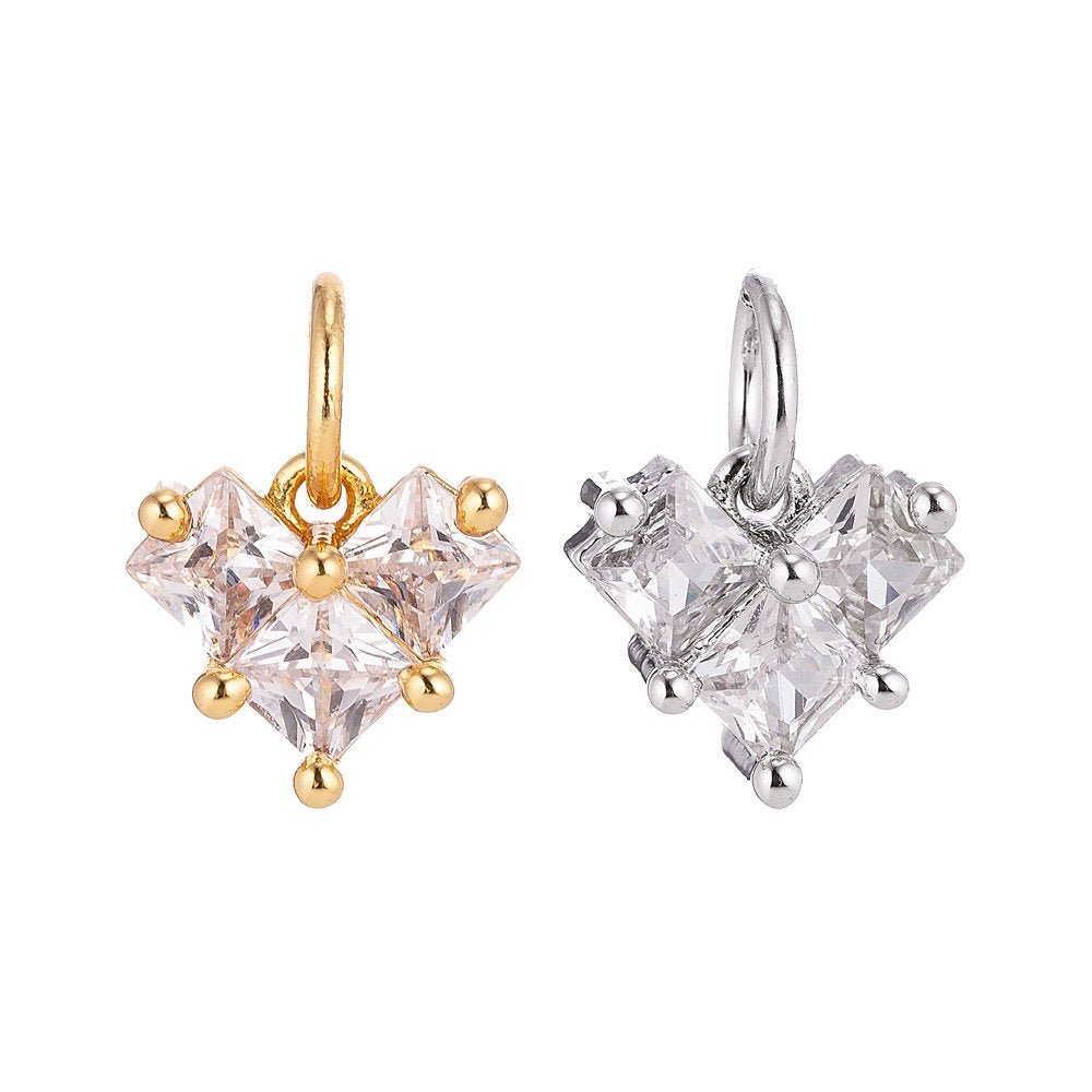 18K Gold plated Tiny Heart of Gold, Cubic Zirconia Charm Pendant C-053