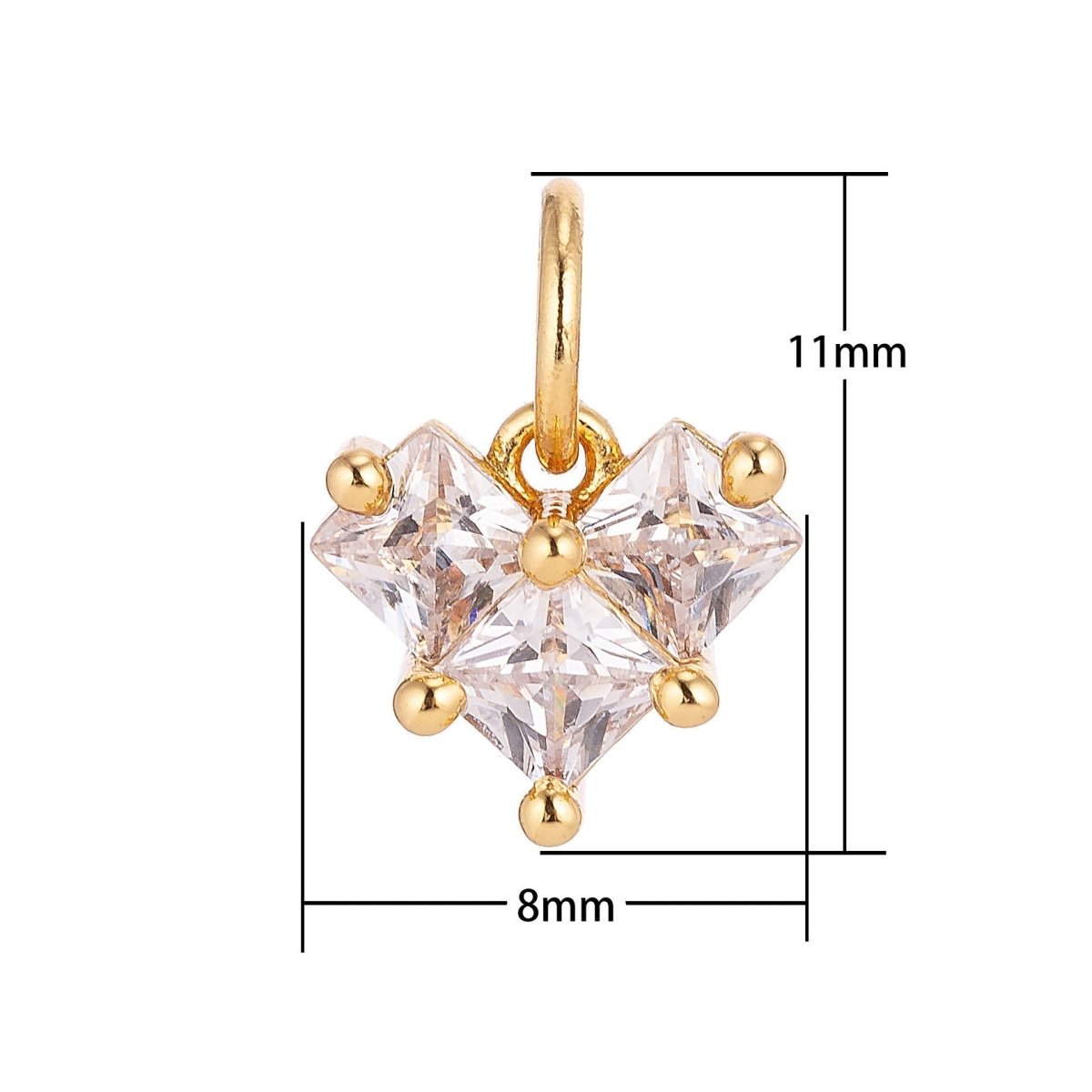 18K Gold plated Tiny Heart of Gold, Cubic Zirconia Charm Pendant C-053