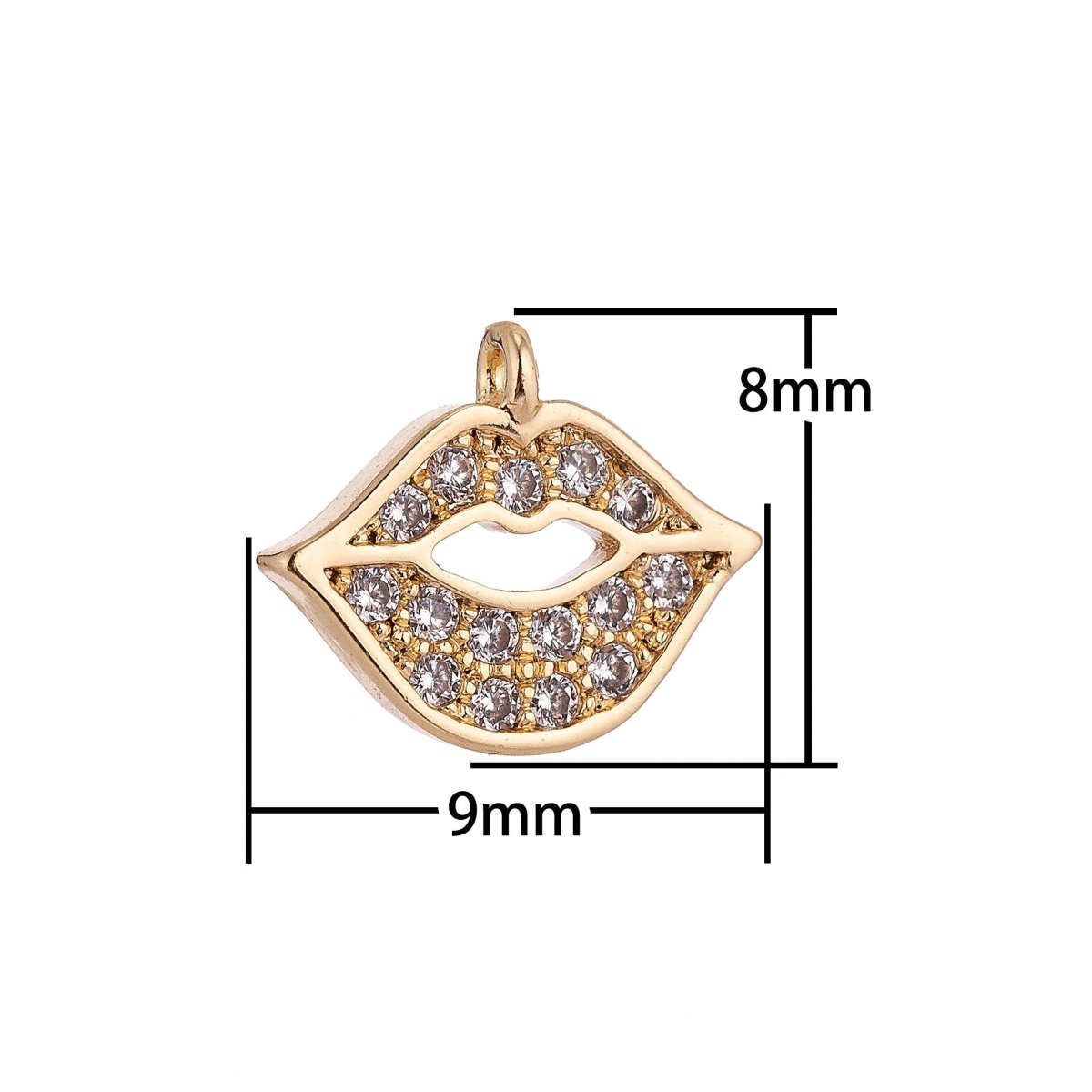 18K Gold plated Tiny Lip Kiss Cubic Zirconia Pendant Charm C-024