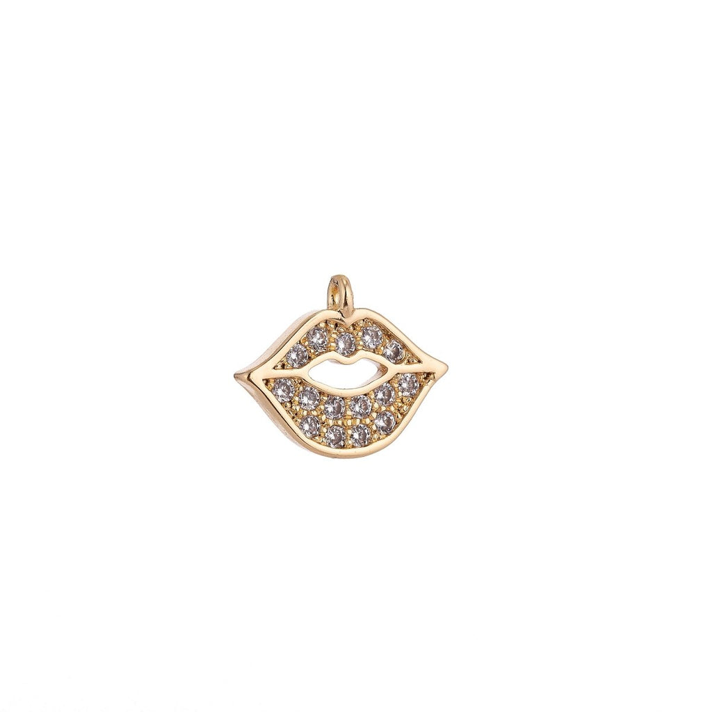 18K Gold plated Tiny Lip Kiss Cubic Zirconia Pendant Charm C-024