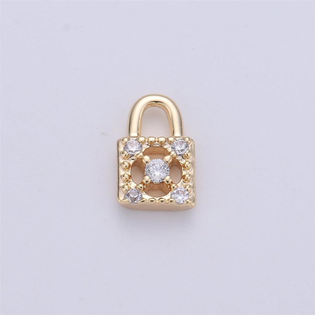 18k Gold plated Tiny Lock Charm Gold Padlock Charm Micro Pave Lock Charm GF for Necklace Bracelet Earring Jewelry Making Supply 8x5 mm | K-139 - DLUXCA