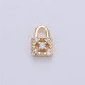 18k Gold plated Tiny Lock Charm Gold Padlock Charm Micro Pave Lock Charm GF for Necklace Bracelet Earring Jewelry Making Supply 8x5 mm | K-139 - DLUXCA