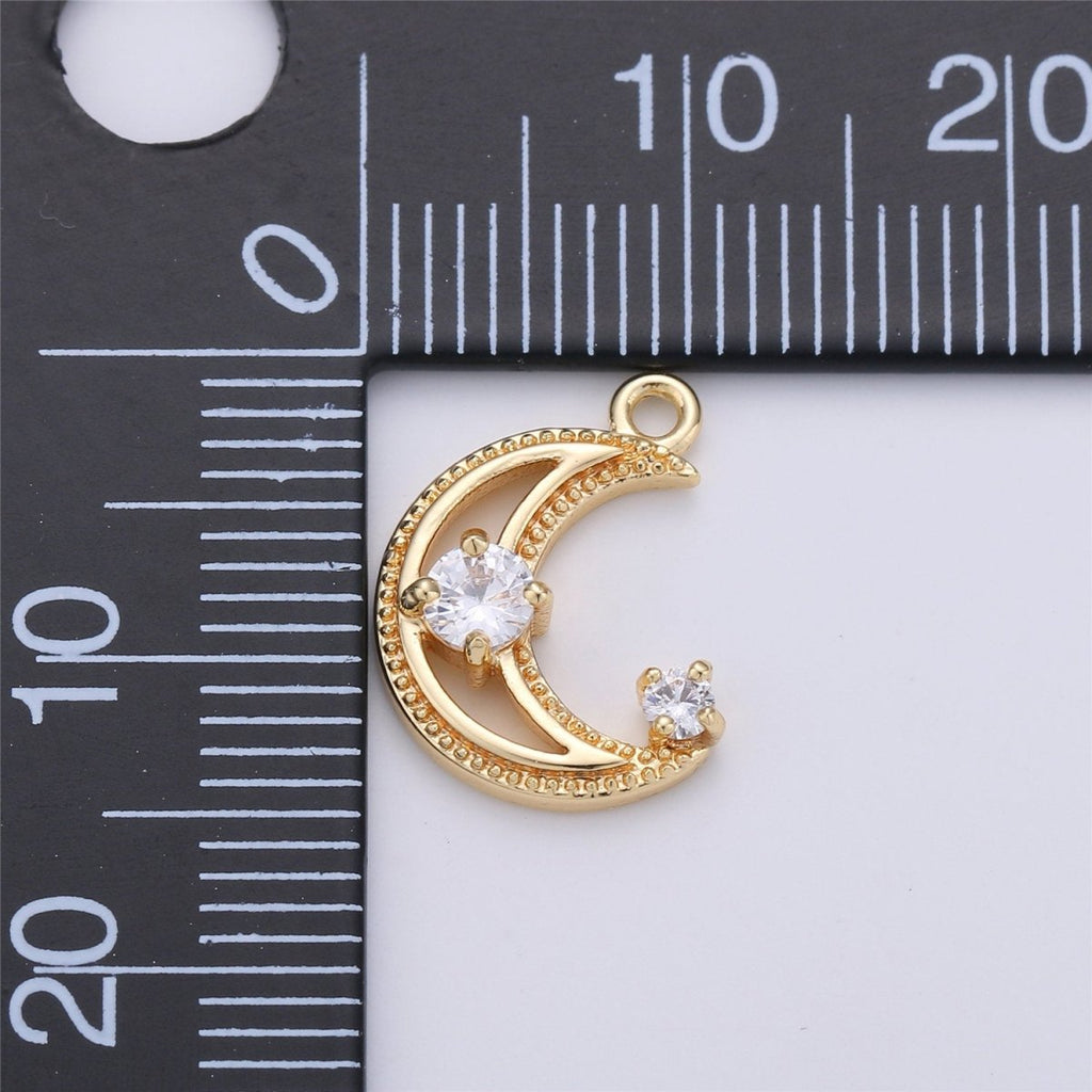 18k Gold plated Tiny moon Charm Gold Moon Charm Micro Pave Crescent moon Charm gold fill for Necklace Bracelet Earring Jewelry Making Supply K-137 - DLUXCA