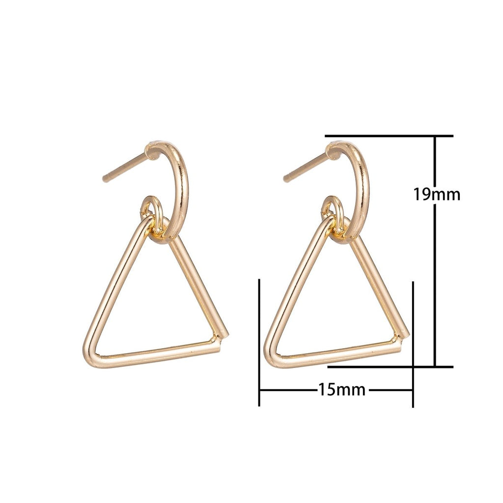 18k Gold plated Triangle Earrings Post, Handmade Stud Earrings, Geometric Earring Making Findings for Jewelry Making Supplies K-019 - DLUXCA
